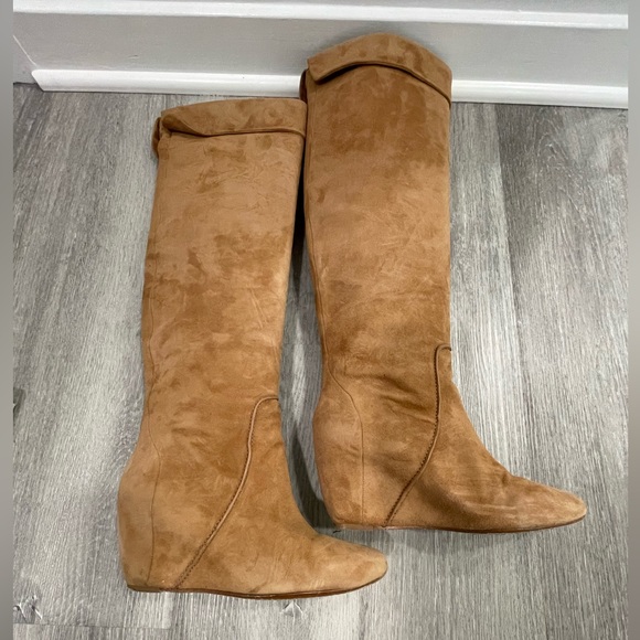 Michael Kors camel suede wedge slouchy knee boots - Picture 7 of 14